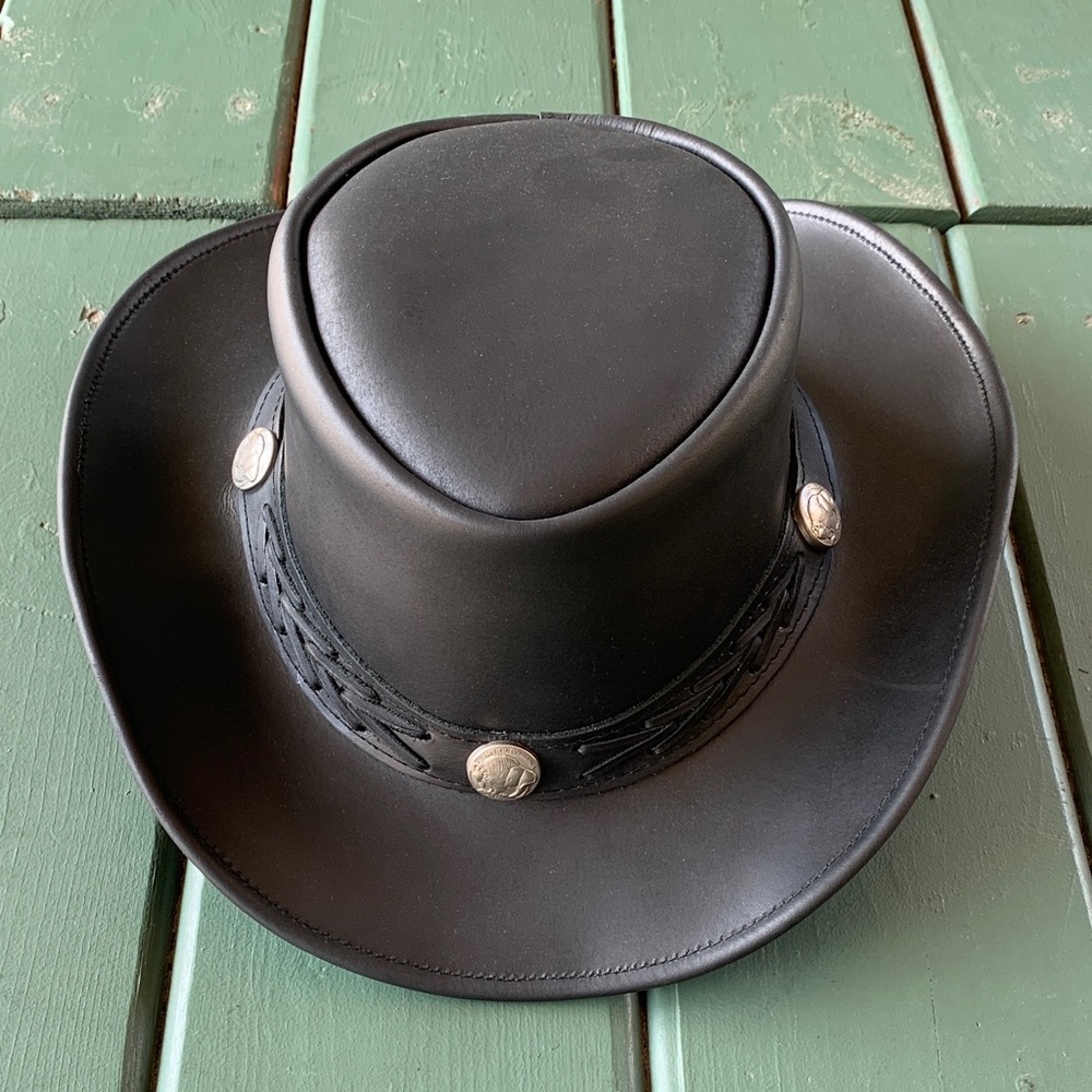 Unik Black Leather Men's Hat with Braided Band